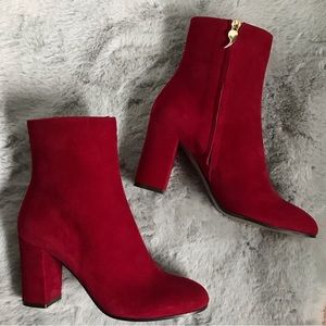 L'Autre Chose NEW Siren Red Suede Heeled Booties